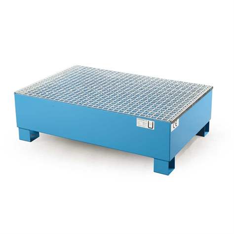 Stahl-Auffangwanne mit Zulassung und Gitterrost, Auffangvolumen 215l, LxBxH: 1200x800x360 mm