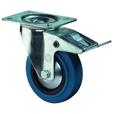 Transport-Lenkrolle mit Feststeller, Elastik blau, Durchm. 100 mm, Traglast 140 kg