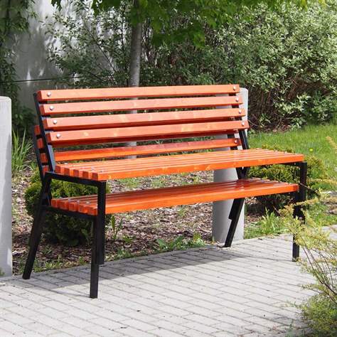 Parková lavica Regina stohovateľná, oceľová konštrukcia s drevenými latami odtieň mahagon, dľžka 1,50 m - obrázok2