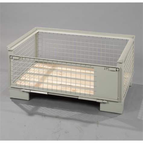 Gitterbox, mittelhohe Baumform - Längswand abklappbar, 1200x800x400 mm, Traglast 1500 kg, Farbe Grau RAL7030