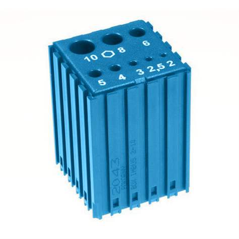 Kunststoff-Box zum Ablegen von Inbusschlüsseln, Modul 5x5, Farbe Blau.