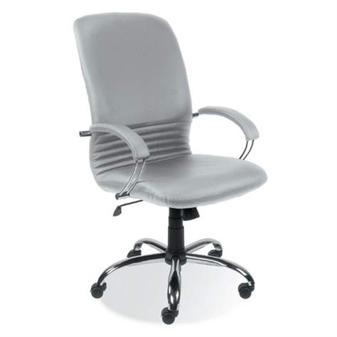 Manager-Sessel MIRAGE, mit Armlehnen, Stahlgestell verchromt, Lederbezug - hellgrau - Nowy Styl Group
