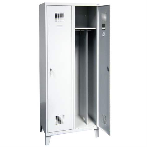 Garderobenschrank WEMO, geschweißt, 2 x 400 mm, Türfarbe Grau RAL7035, mit Füßen, Dreipunkt-Zylinderschloss - Malow - Bild4