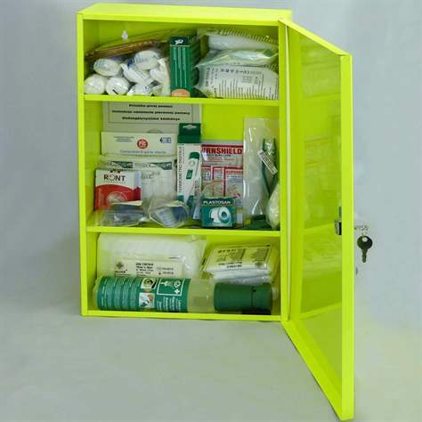 Erste-Hilfe-Wandschrank, aus Metall, mit Schloss, fluoreszierende Farbe, ohne Inhalt - Bild2