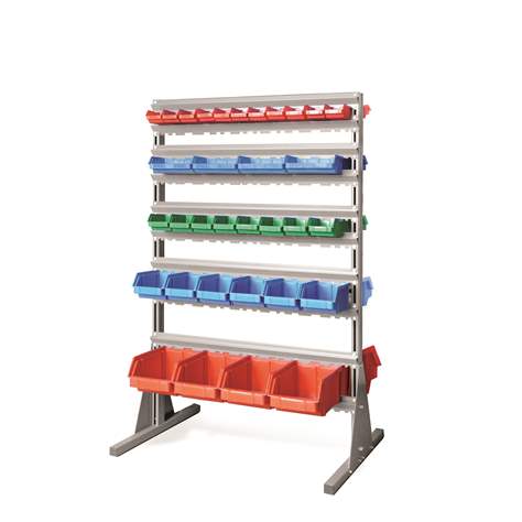 Regal mit Sichtlagerkästen TechBox, grau Konstruktion, B x H: 940x1540 mm, zweiseitig, Anzahl Kästen: 66 Stk.