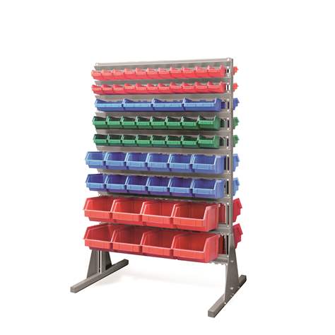 Regal mit Sichtlagerkästen TechBox, grau Konstruktion, B x H: 940x1540 mm, zweiseitig, Anzahl Kästen: 124 Stk.