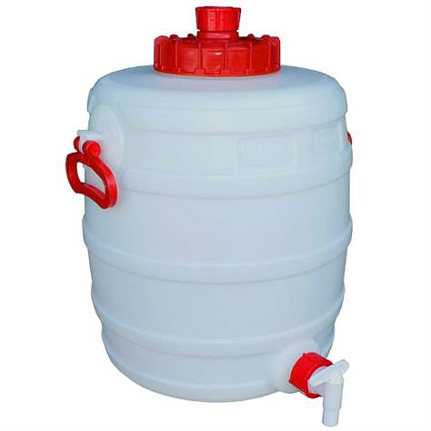 Kunststofftank, Inhalt 30 l, lebensmittelecht, mit Deckel und Kunststoff-Auslaufhahn