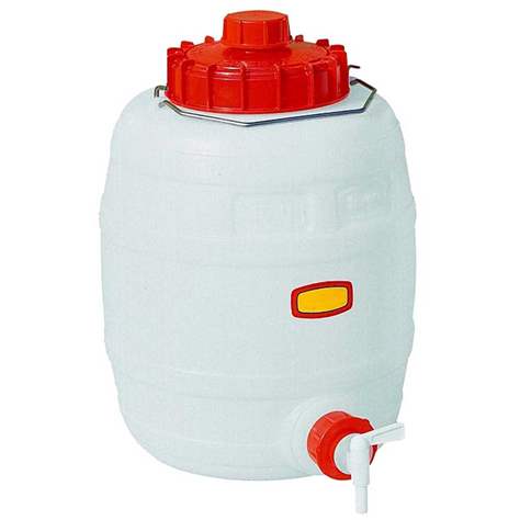 Kunststofftank, Inhalt 15 l, lebensmittelecht, mit Deckel und Kunststoff- Auslaufhahn - EMPORO