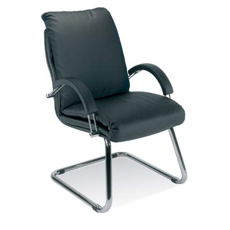 Besucher-Sessel NADIR, mit Armlehnen, Stahlgestell verchromt, Lederbezug - schwarz - Nowy Styl Group