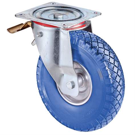 Transport-Lenkrolle mit Feststeller, blaues Polyurethan, Durchm. 260 mm, Traglast 160 kg