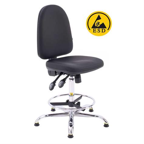 ESD-Arbeitsdrehstuhl "CleanRoom", hoch mit Bodengleitern, gepolstert, SYNCHRO-Mechanik