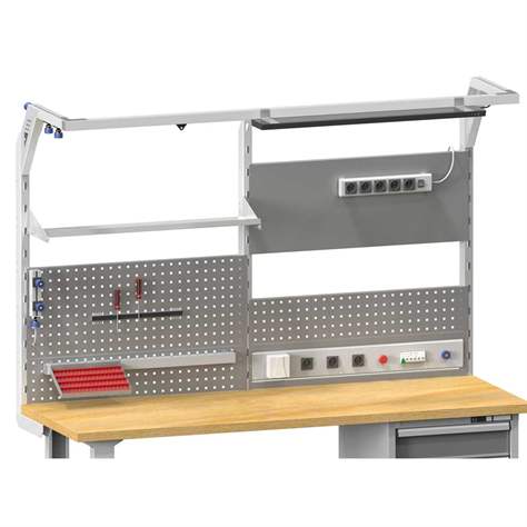 Panou perforat pentru scule tip suprastructură banc, gri RAL7035, L x l: 1200 x 190 mm - Polak CZ, s.r.o. - imagine2