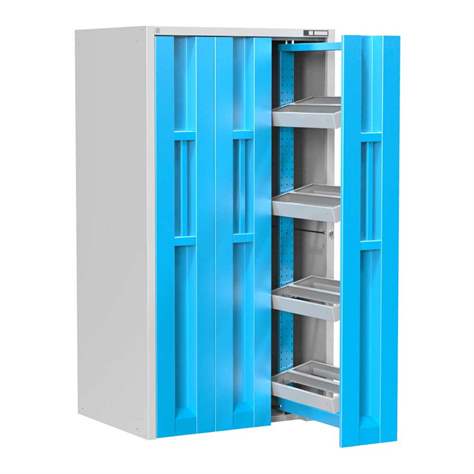 Dulap de atelier cu 3 sertare verticale extractibile, poliță (CNC), HxLxl: 1950x1044x790 mm, gri RAL7035/albastru RAL5012 - Polak CZ, s.r.o.