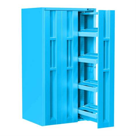 Dulap de atelier cu 3 sertare verticale extractibile, poliță (CNC), HxLxl: 1950x1044x790 mm, albastru RAL5012 - Polak CZ, s.r.o.