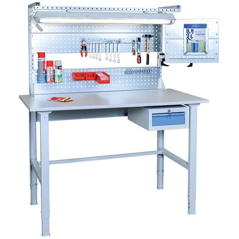 Banc de lucru atelier Lxl 2000 x 750 mm Kovos MTS cu reglare pe inaltime 900 - 1180 mm tip masă de lucru asamblare montaj, modelul de bază, blat de lucru laminat din rumeguș - Kovos Verneřice - imagine2