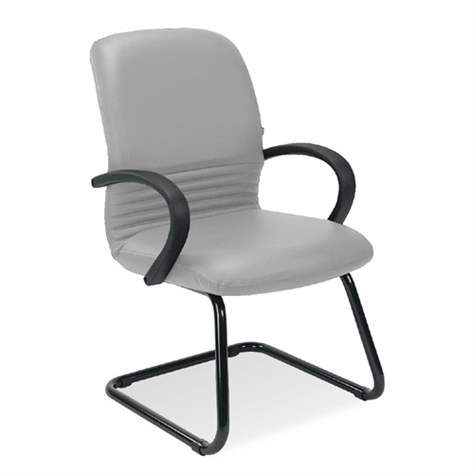 Besucher-Sessel MIRAGE, mit Armlehnen, Stahlrahmen pulverbeschichtet schwarz, Lederbezug - hellgrau - Nowy Styl Group