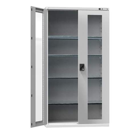 Werkstatt-Schrank, HxBxT: 1950 x 1044 x 655 mm, Flügeltüren mit Sichtfenster, 4 x Fachböden 100 kg, Farbe Lichtgrau RAL7035 - Polak CZ, s.r.o.