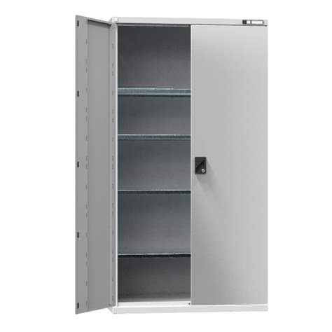 Werkstatt-Schrank, HxBxT: 1950 x 1044 x 655 mm, Flügeltüren, 4 x Fachböden 100 kg, Farbe Lichtgrau RAL7035 - Polak CZ, s.r.o.