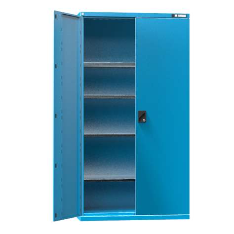Dulap metalic de atelier cu uși batante, HxLxl: 1950x1044x655 mm 4 x polițe 100 kg, albastru RAL5012 - Polak CZ, s.r.o.
