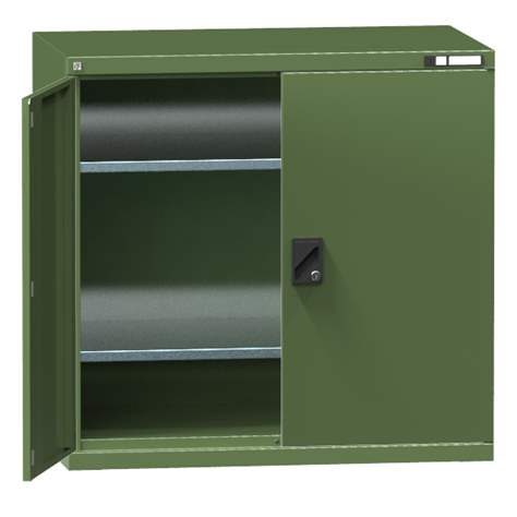 Dulap metalic de atelier cu uși batante, HxLxl: 1000x1044x655 mm, 2 x polițe 100 kg, verde RAL6011 - Polak CZ, s.r.o.