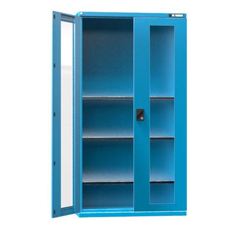 Dulap atelier, HxLxl: 1950 x 1044 x 405 mm, uși cu fereastră, 3 x polițe 100 kg, albastru RAL5012 - Polak CZ, s.r.o.