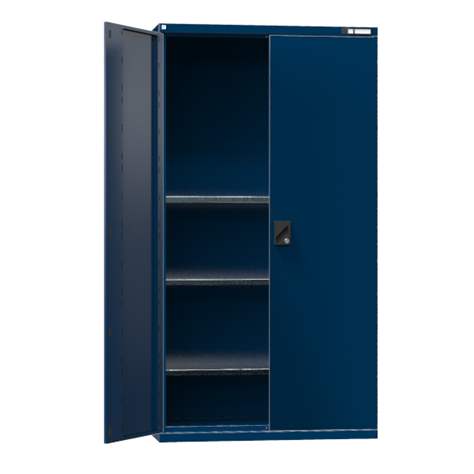 Werkstatt-Schrank, HxBxT: 1950 x 1044 x 405 mm, Flügeltüren, 3 x Fachböden 100 kg, Farbe Dunkelblau RAL5010 - Polak CZ, s.r.o.