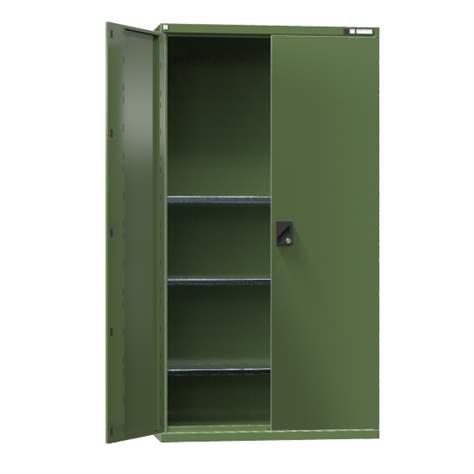 Werkstatt-Schrank, HxBxT: 1950 x 1044 x 405 mm, Flügeltüren, 3 x Fachböden 100 kg, Farbe Grün RAL6011 - Polak CZ, s.r.o.