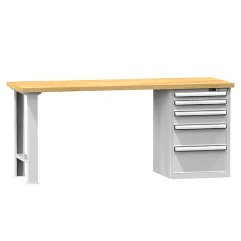 Banc de atelier KOMBI, lxLxH: 1500x700x880, 1 modul dulap atașabil sub banc, 5 sertare, gri RAL7035 - Polak CZ, s.r.o.