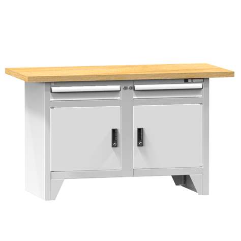 Werkbank, Buchen-Multiplex-Arbeitsplatte 1500 x 700 mm, 2 x Schubladen, 2 x Schränke, Farbe grau RAL7035 - Polak CZ, s.r.o.