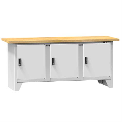 Werkbank, Buchen-Multiplex-Arbeitsplatte 2000 x 700 mm, 3 x Schränke, Farbe grau RAL7035 - Polak CZ, s.r.o.