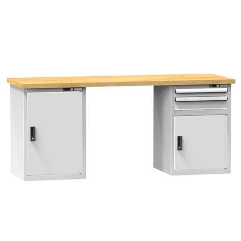 Banc de atelier KOMBI, lxLxH: 2000x800x880, 2 module dulap atașabile sub banc, 2 sertare, gri RAL7035 - Polak CZ, s.r.o.