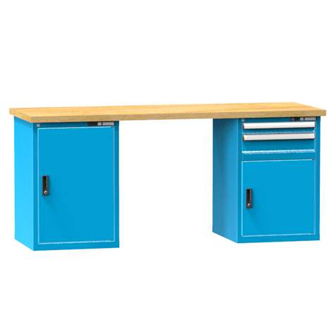 Werkbank KOMBI, BxTxH: 2000x800x880, 2 Unterstellschränke, 2 Schubladen, Farbe Blau RAL5012 - Polak CZ, s.r.o.