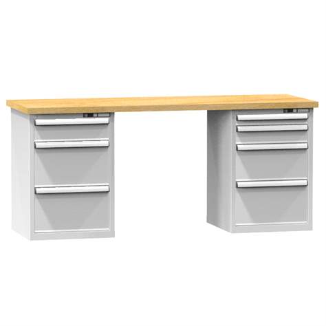Werkbank KOMBI, BxTxH: 2000x800x880, 2 Unterstellschränke, 7 Schubladen, Farbe Grau RAL7035 - Polak CZ, s.r.o.