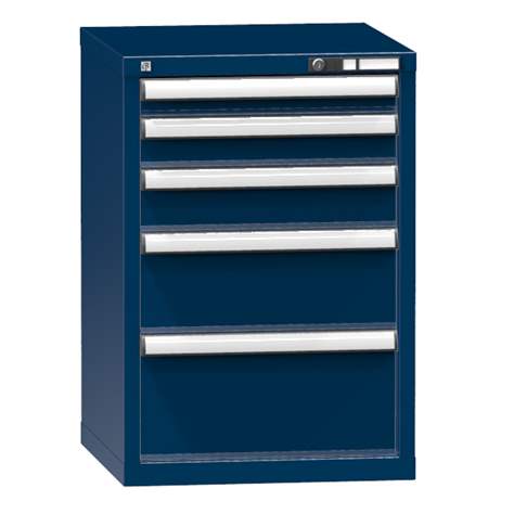 Werk-Schubladenschrank KOMBI, HxBxT: 840 x 578 x 630 mm, 5 x Schubladen, dunkel blau RAL5010 - Polak CZ, s.r.o.