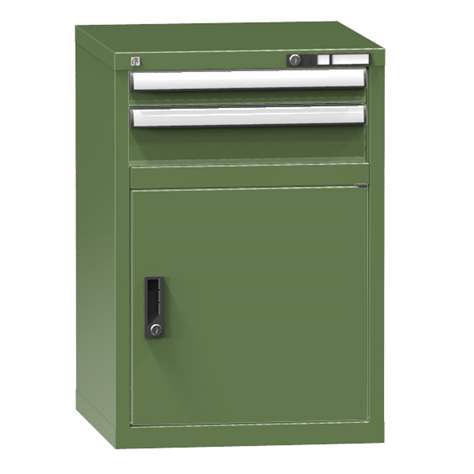 Dílenská skříňka KOMBI, v x š x h: 840 x 578 x 630 mm, 1 x dvířka, 2 x zásuvka, barva zelená RAL6011 - Polak CZ, s.r.o.