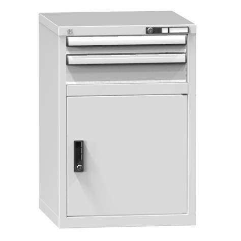 Dílenská skříňka KOMBI, v x š x h: 840 x 578 x 630 mm, 1 x dvířka, 2 x zásuvka, barva šedá RAL7035 - Polak CZ, s.r.o.