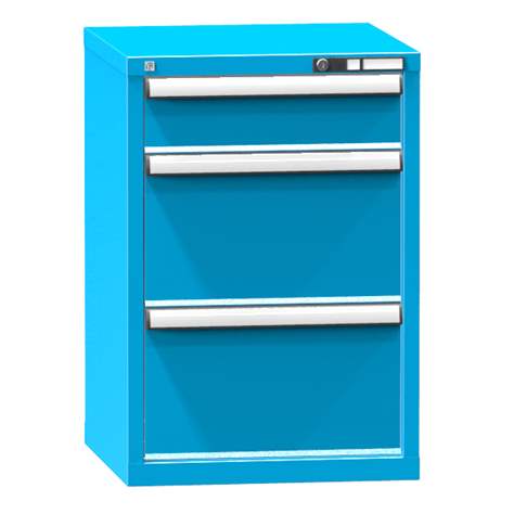 Dílenská skříňka KOMBI, v x š x h: 840 x 578 x 630 mm, 3 x zásuvka, barva modrá RAL5012 - Polak CZ, s.r.o.