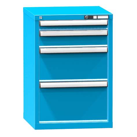 Dílenská skříňka KOMBI, v x š x h: 840 x 578 x 630 mm, 4 x zásuvka, barva modrá RAL5012 - Polak CZ, s.r.o.