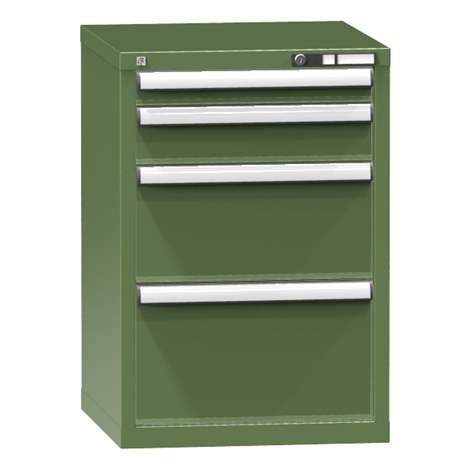 Dílenská skříňka KOMBI, v x š x h: 840 x 578 x 630 mm, 4 x zásuvka, barva zelená RAL6011 - Polak CZ, s.r.o.