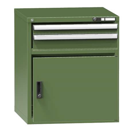 Dílenská skříňka KOMBI, v x š x h: 840 x 731 x 780 mm, 1 x dvířka, 2 x zásuvka, barva zelená RAL6011 - Polak CZ, s.r.o.