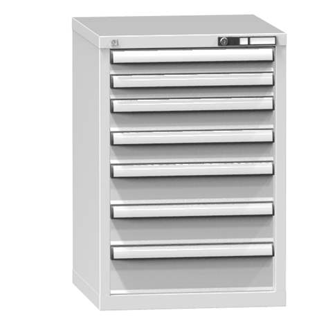 Werk-Schubladenschrank, HxBxT: 840 x 578 x 630 mm, 7 x Schubladen, grau RAL7035 - Polak CZ, s.r.o.