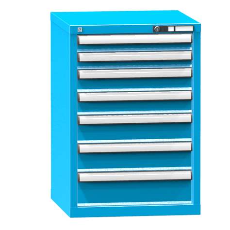 Werk-Schubladenschrank, HxBxT: 840 x 578 x 630 mm, 7 x Schubladen, blau RAL5012 - Polak CZ, s.r.o.