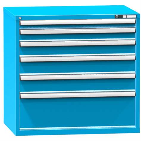 Schubladenschrank für Werkstatt, HxBxT: 990 x 1037 x 780 mm, 6 x Schubladen, Farbe blau RAL5012 - Polak CZ, s.r.o.