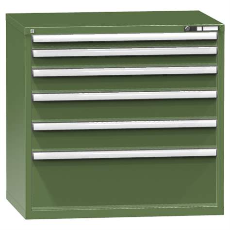 Schubladenschrank für Werkstatt, HxBxT: 990 x 1037 x 780 mm, 6 x Schubladen, Farbe grün RAL6011 - Polak CZ, s.r.o.