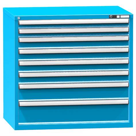 Werkzeugschrank mit Schubladen, 8 x Schublade, H x B x T: 990 x 1037 x 780 mm, Farbe blau RAL5012 - Polak CZ, s.r.o.