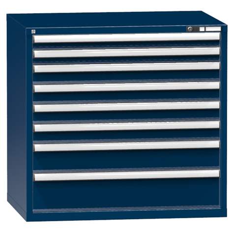 Werkzeugschrank mit Schubladen, 8 x Schublade, H x B x T: 990 x 1037 x 780 mm, Farbe dunkelblau RAL5010 - Polak CZ, s.r.o.