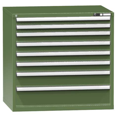 Werkzeugschrank mit Schubladen, 8 x Schublade, H x B x T: 990 x 1037 x 780 mm, Farbe Grün RAL6011 - Polak CZ, s.r.o.