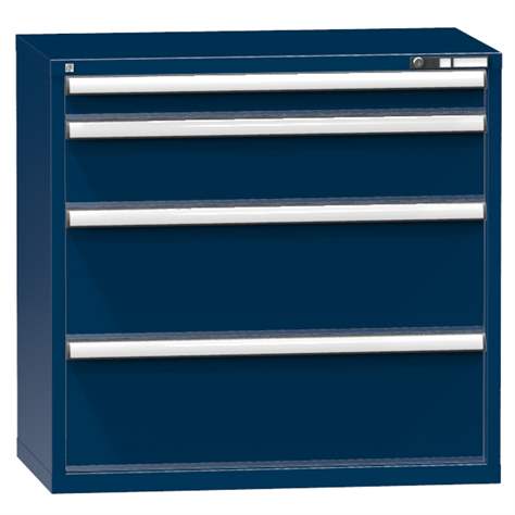 Schubladenschrank für Werkstatt, HxBxT: 990 x 1037 x 630 mm, 4 x Schubladen, Farbe dunkelblau RAL5010 - Polak CZ, s.r.o.