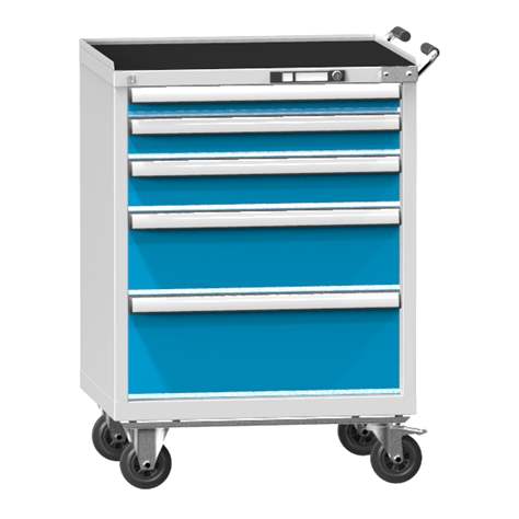 Mobiler Schubladenschrank, HxBxT: 1013 x 731 x 780 mm, 5 Schubladen, Farbe grau RAL7035/blau RAL5012 - Polak CZ, s.r.o.