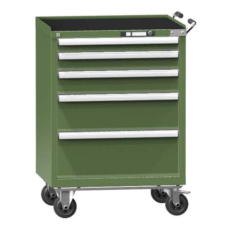 Mobiler Schubladenschrank, HxBxT: 1013 x 731 x 780 mm, 5 Schubladen, Farbe grün RAL6011 - Polak CZ, s.r.o.